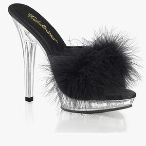 Elegant Black and Silver Feathered Heels